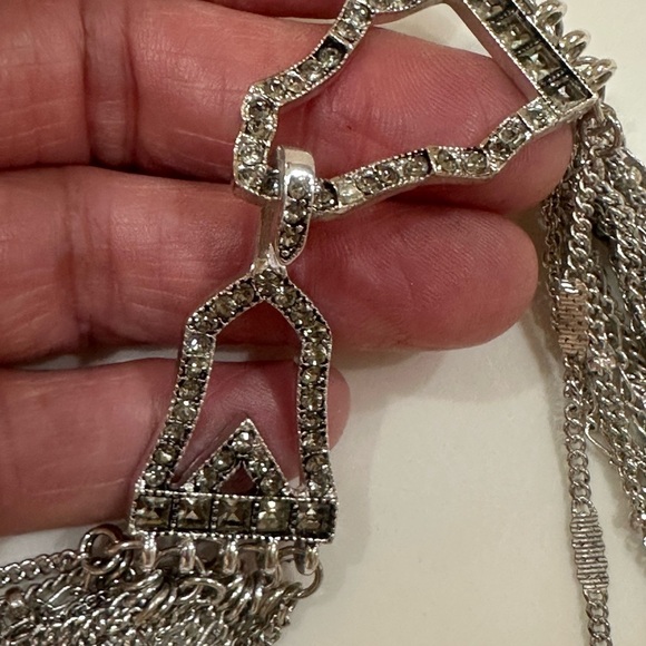 CHLOE & ISABEL 16 Strand Silver Tone Layered Necklace with Rhinestone Accents - Picture 5 of 10